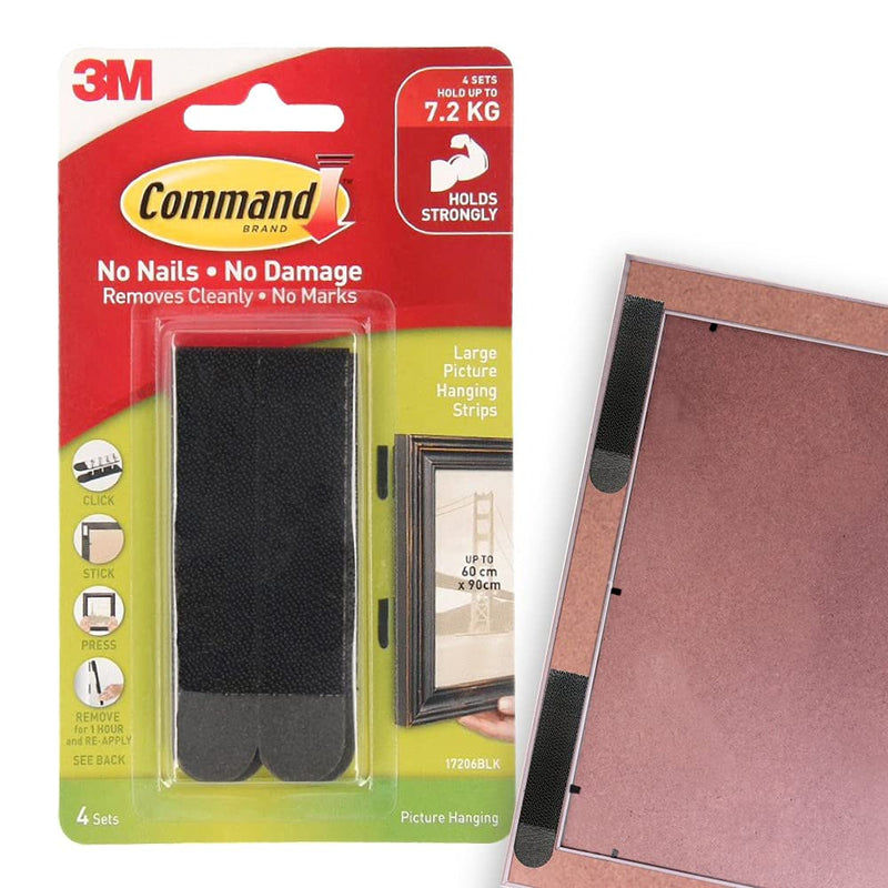 Command Picture Hanging Strips Heavy Duty, Large, Black, Holds 16 lbs, 4-Pairs (17206BLK-ES) - NewNest Australia