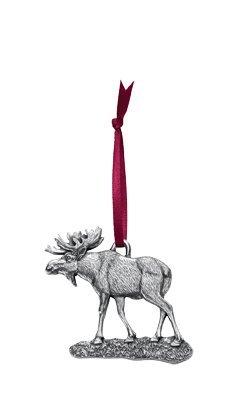 NewNest Australia - DANFORTH - Moose Ornament - 2 Inches - Pewter - Handcrafted - Satin Ribbon - Made in USA 