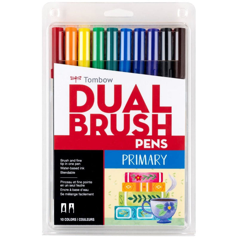 Tombow 56167 Dual Brush Pen Art Markers, Primary, 10-Pack. Blendable, Brush and Fine Tip Markers 1-Pack - NewNest Australia
