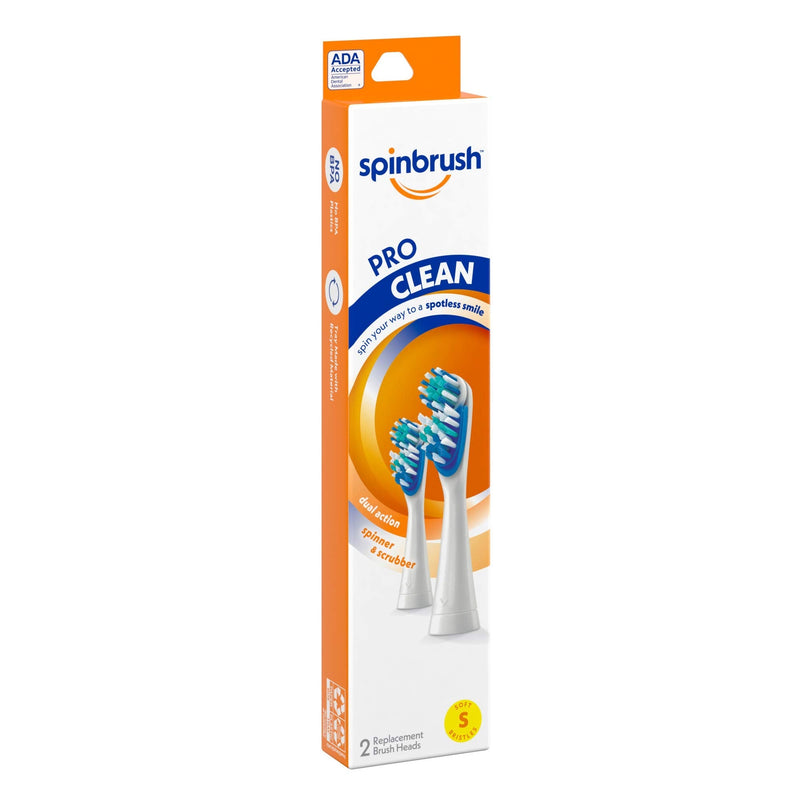 Spinbrush PRO CLEAN Refill, Soft Bristles, Includes 2 Replacement Heads for Battery Powered Toothbrushes - NewNest Australia