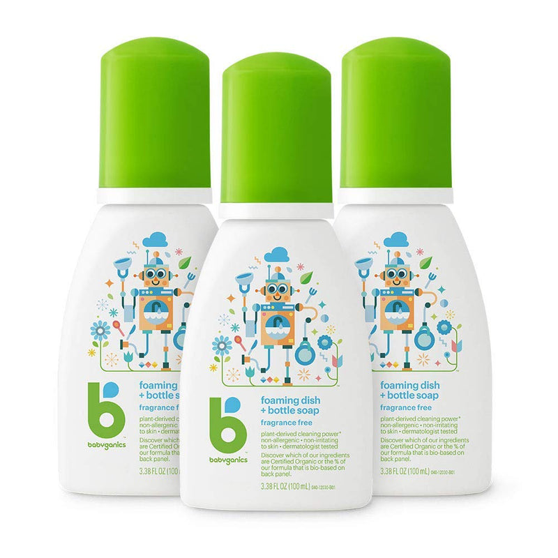 Babyganics Foaming Dish & Bottle Soap for Travel, Fragrance Free, Packaging May Vary, 3.38 Fl Oz (Pack of 3) 3.38 Fl Oz (Pack of 3) - NewNest Australia