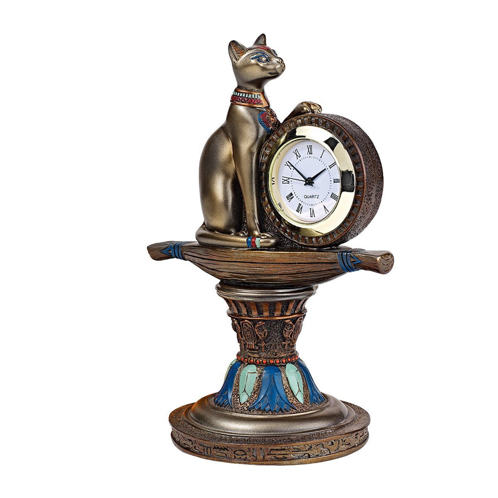 NewNest Australia - Design Toscano QL2095 Cat Goddess Bastet's Egyptian Desk Mantel Clock Statue, 6 Inch, Faux Bronze 