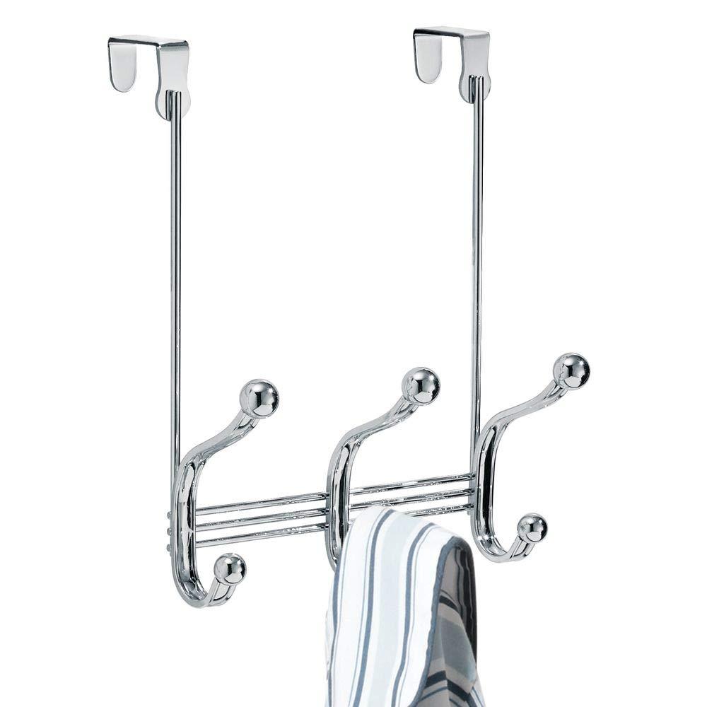 NewNest Australia - iDesign York Lyra Steel Over-The-Door 6-Hook Storage Rack - 8.38" x 5.25" x 11", Chrome 