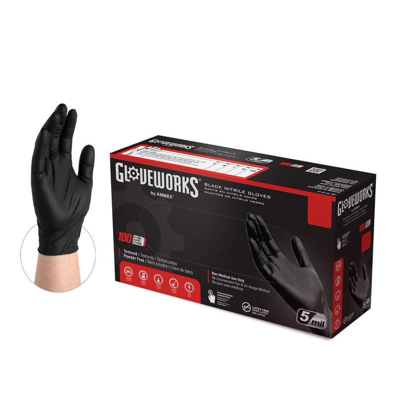 AMMEX GLOVEWORKS Industrial Black Nitrile Gloves, Box of 100, 5 Mil, Size Large, Latex Free, Powder Free, Textured, Disposable, Food Safe, GPNB46100-BX - NewNest Australia