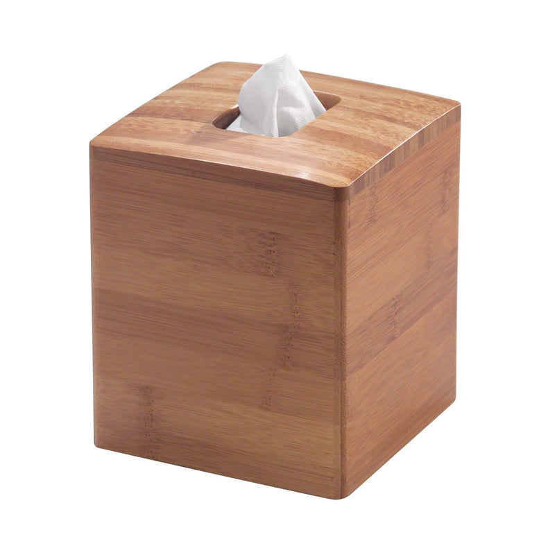 iDesign Formbu Bamboo Facial Tissue Box Cover, Boutique Container for Bathroom Vanity Countertops, 5.25" x 5.25" x 6", Natural Beige - NewNest Australia