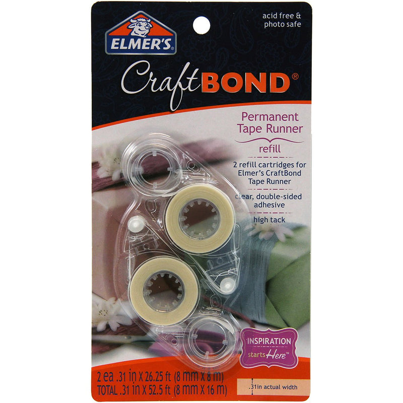 Elmer's, Clear, Craftbond Permanent Tape Runner, 31" by 26-1/4 Feet, 2 Refills Per Pack (E4007), 2-Pack, 52 Foot - NewNest Australia
