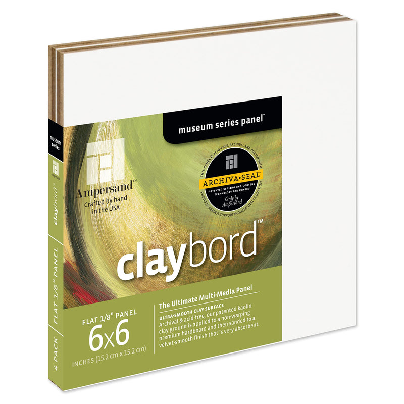 Ampersand Art Supply Wood Painting Panel: Museum Series Claybord, 6" x 6", 1/8 Inch Depth 4 Piece - NewNest Australia