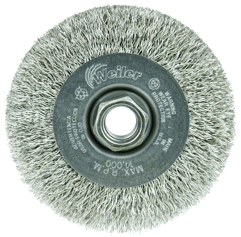 Weiler 13085 4" Narrow Face Crimped Wire Wheel, .014" Stainless Steel Fill, 5/8"-11 Unc Nut, Made in the USA - NewNest Australia