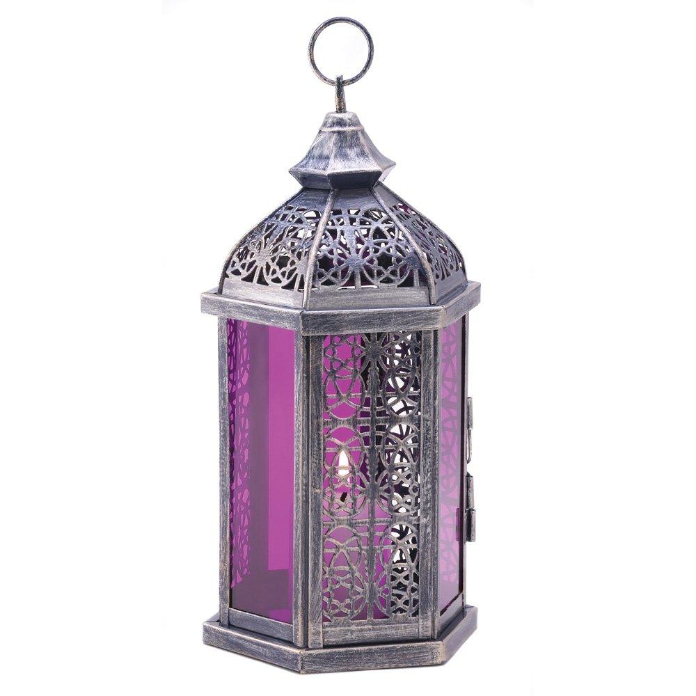 NewNest Australia - Antique Pewter Finish Enchanted Amethyst Candle Lantern 