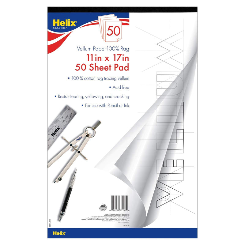 Helix Vellum Paper Pad for Art Sketching and Tracing, White Translucent, 100% Rag, 11 x 17 Inches, 50 Sheets (37106) 11-x-17-Inch - NewNest Australia