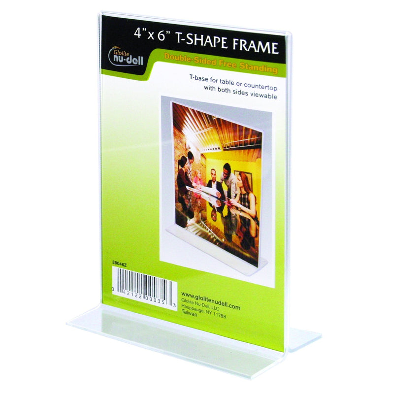 NuDell 4" x 6" Table Top Double Sided T-Base Freestanding Sign Display Frame, Clear 4-inch x 6-inch - NewNest Australia