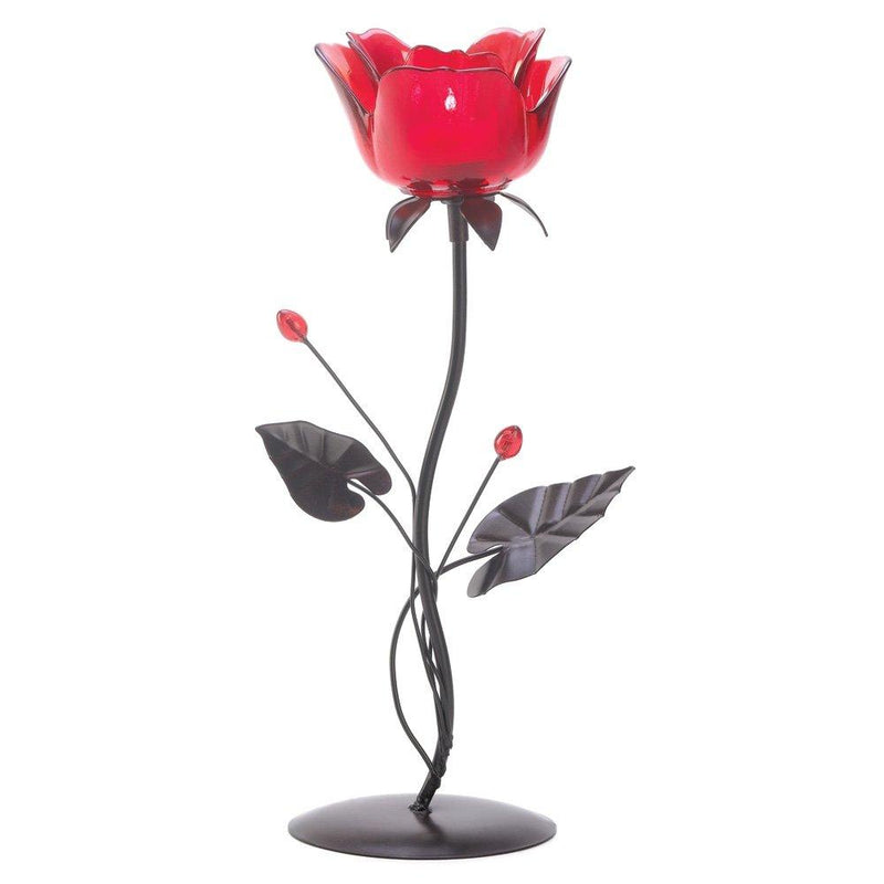 NewNest Australia - Gifts & Decor Home Locomotion 10013920 Romantic Rose Votive Holder, 5" x 4.12" x 12.5", Red and Black 