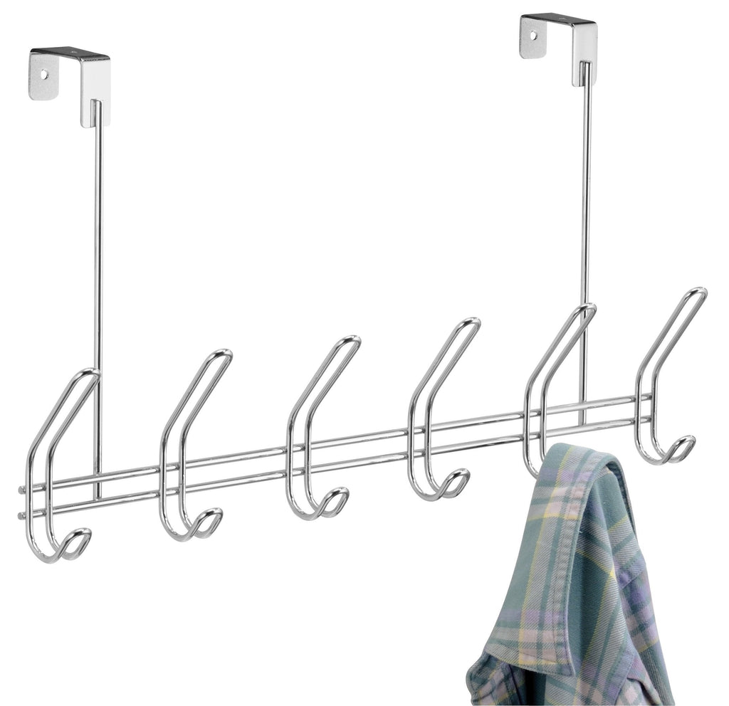 NewNest Australia - iDesign Classico Steel Over-The-Door 12-Hook Storage Rack - 18.75" x 5" x 10.75", Chrome 6 Hook 