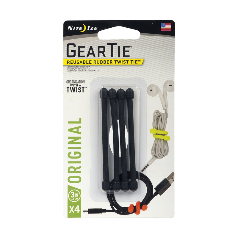 Nite Ize GT3-4PK-01 Gear Reusable Rubber Twist Tie, 3" - 4-Pack, Black - NewNest Australia