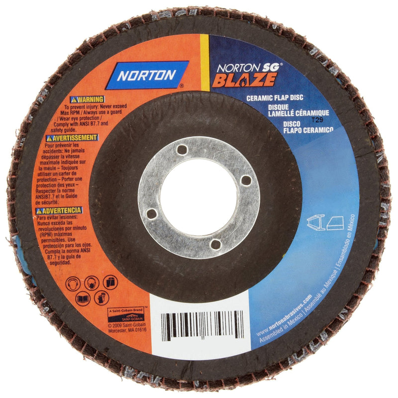 Norton Blaze R980P Abrasive Flap Disc, Type 29, Threaded Hole, Fiberglass Backing, Ceramic Aluminum Oxide, 7" Dia., 36 Grit (Pack of 1) 7 Inches 5/8-11 Inches 8500 RPM 66261183498 - NewNest Australia