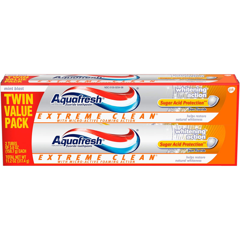 Aquafresh Extreme Clean, Whitening Action, Fluoride Toothpaste for Cavity Protection, Twinpack, 11.2 Ounce - NewNest Australia