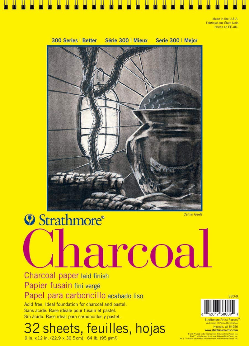 Strathmore 300 Series Charcoal Pad, White, 9"x12" Wire Bound, 32 Sheets 9" x 12" - NewNest Australia