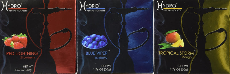 Hydro Herbal, Hookah Shisha Flavors,3 50g Flavor Packs, Includes Strawberry, Blueberry & Mango. Tobacco & Nicotine Free Molasses, Smooth, Delicious, and Scented, Made in the USA - NewNest Australia