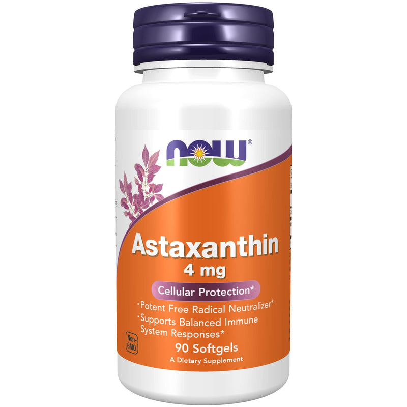 NOW Supplements, Astaxanthin 4 mg derived from Non-GMO Haematococcus Pluvialis Microalgae and has naturally occurring Lutein, Canthaxanthin and Beta-Carotene, 90 Softgels - NewNest Australia