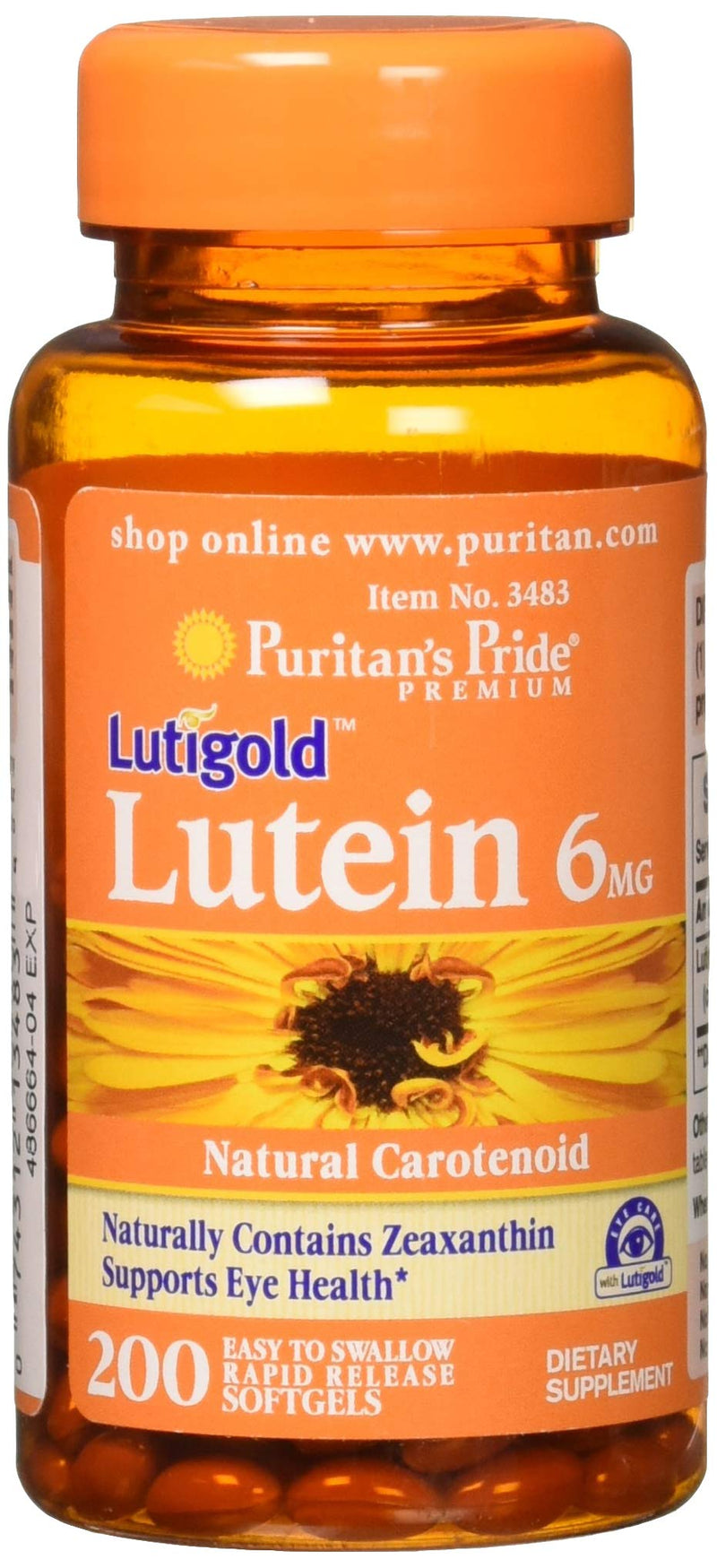 Lutein 6 Mg with Zeaxanthin Supports Eye Health, 200 Count by Puritan's Pride - NewNest Australia