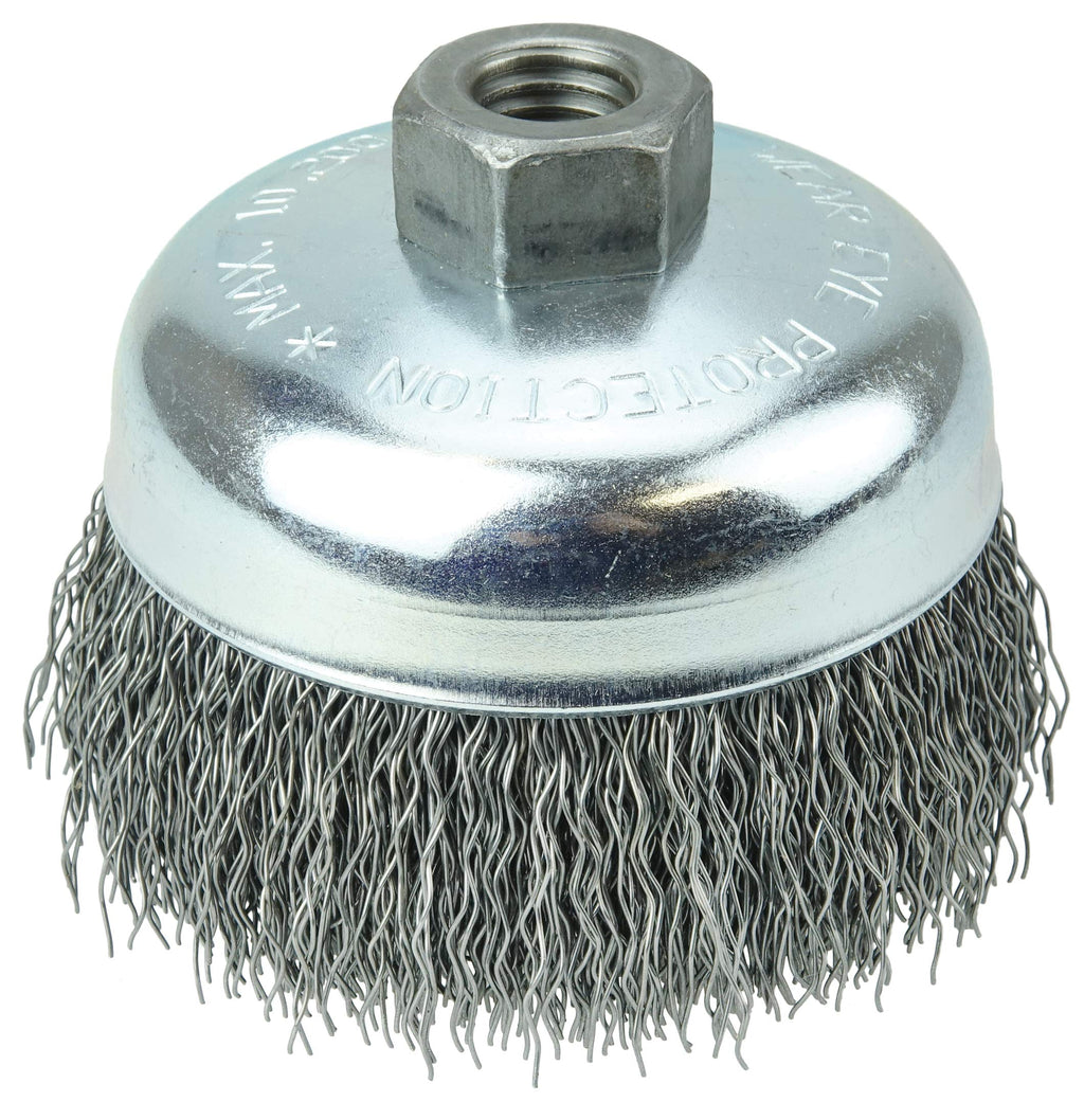 Weiler 36236 Wolverine 4" Crimped Wire Cup Brush, 0.020" Steel Fill, 5/8"-11 UNC Nut, Made in The USA 4" Dia .020" Wire Size x 1-1/8" Trim Length - NewNest Australia