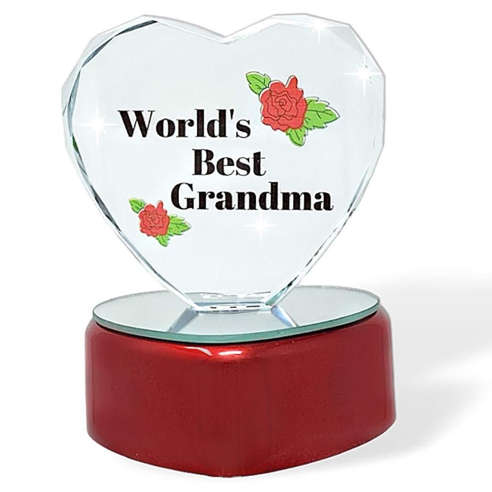 NewNest Australia - BANBERRY DESIGNS World's Best Grandma Heart - LED Light Up Glass Heart Statue Paperweight - Grandmother Gifts Mother's Day 