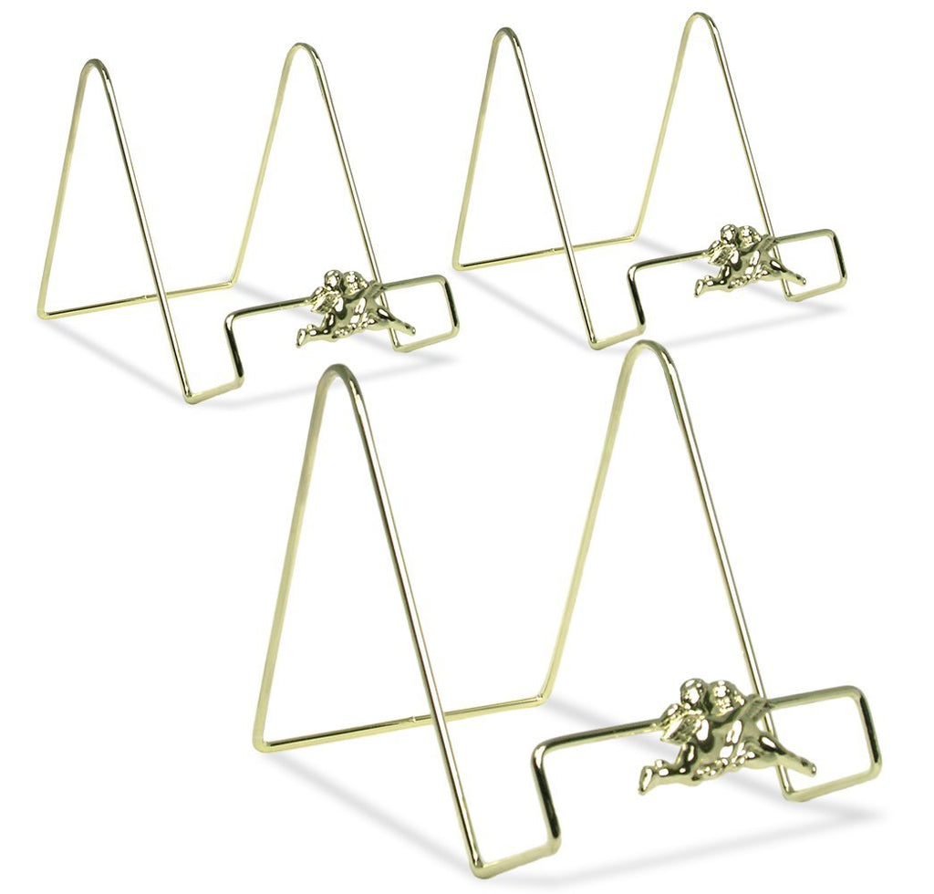 NewNest Australia - BANBERRY DESIGNS Angel Easel Plate Display Stand Holders - Smooth Brass Metal with Cherub Angel Figures - 6 Inch - Pack of 3 Pcs 