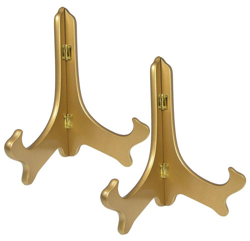 NewNest Australia - BANBERRY DESIGNS Gold Metallic Wood Easels Premium Quality Folding Display Plate Stand Holder - 9 Inch - Set of 2 Pieces 