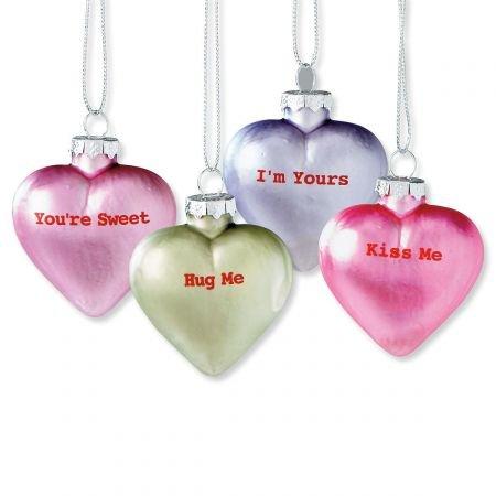 NewNest Australia - Lillian Vernon Pastel Candy Conversation Hearts Glass Valentine's Day Ornaments - Set of 12, 4 Designs, Party Decorations, Holiday Home Decor, 1-1/4" x 2" x 2-1/2" 