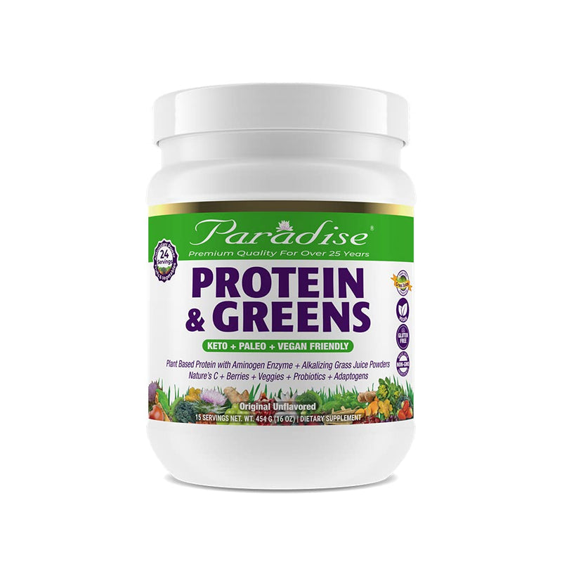 Paradise Herbs Protein & Greens | Keto | Paleo | Vegan Friendly | Organic Alkalizing Juice Powders | Nature's C | Berries | Veggies | Probiotics | Adaptogens 15 Servings (16 oz) - NewNest Australia