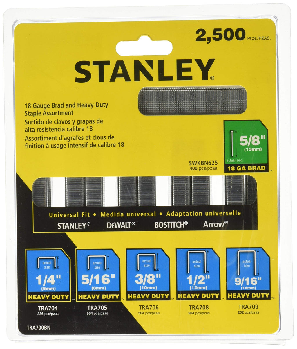 STANLEY Brad Nails, Heavy-Duty Staple and Brad Assortment, 2500-Pack, 18/24 GA (TRA700BN) - NewNest Australia