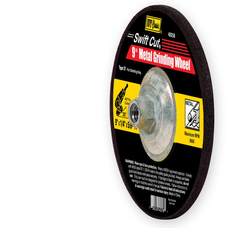 IVY Classic 40258 Swift Cut 9-Inch x 1/4-Inch x 5/8-Inch - 11 Threaded Arbor, Metal Depressed Center Wheel with Hub for Grinders, 1-Piece - NewNest Australia