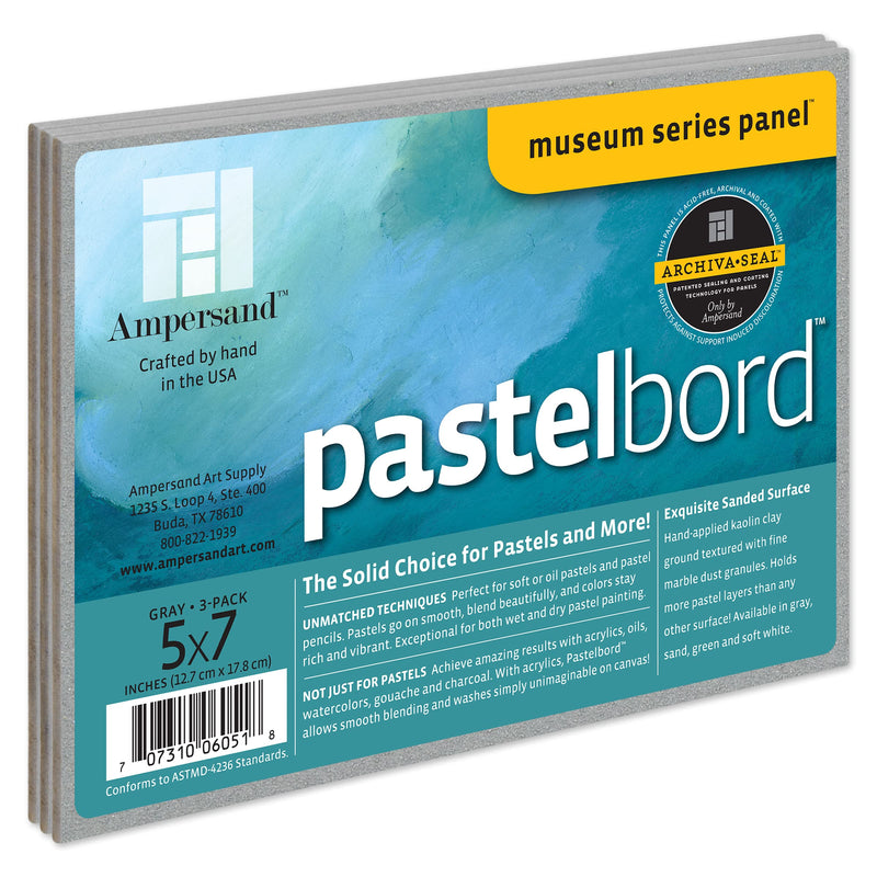 Ampersand Art Supply Pastel Painting Panel: Museum Series Pastelbord, 5" x 7", Gray-1/8 Inch Depth 3 Pack - NewNest Australia