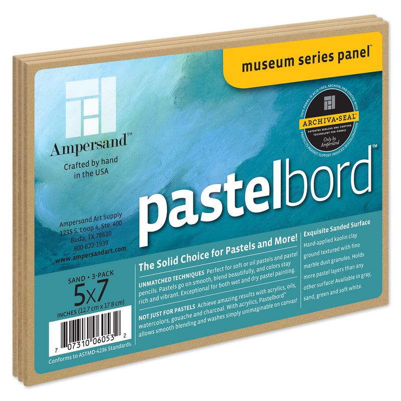 Ampersand Art Supply Pastel Painting Panel: Museum Series Pastelbord, 5" x 7", Sand-1/8 Inch Depth 3 Pack - NewNest Australia