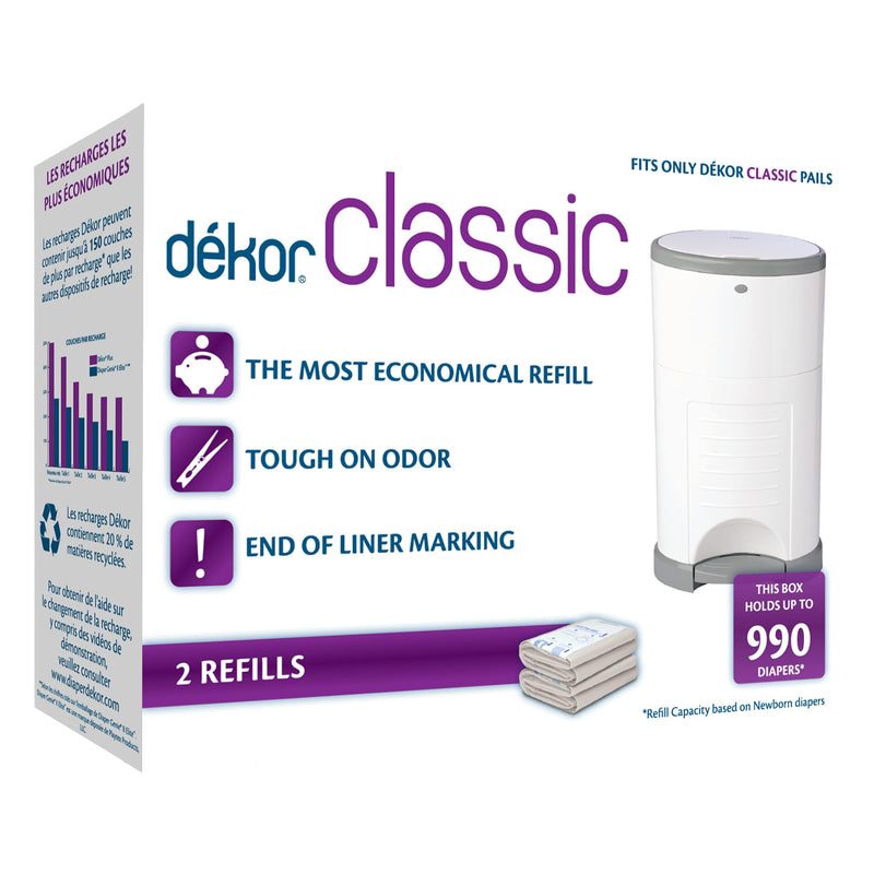 Dekor Classic Diaper Pail Refills | 2 Count | Most Economical Refill System | Quick & Easy to Replace | No Preset Bag Size – Use Only What You Need | Exclusive End-of-Liner Marking | Baby Powder Scent 2 Count (Pack of 1) - NewNest Australia