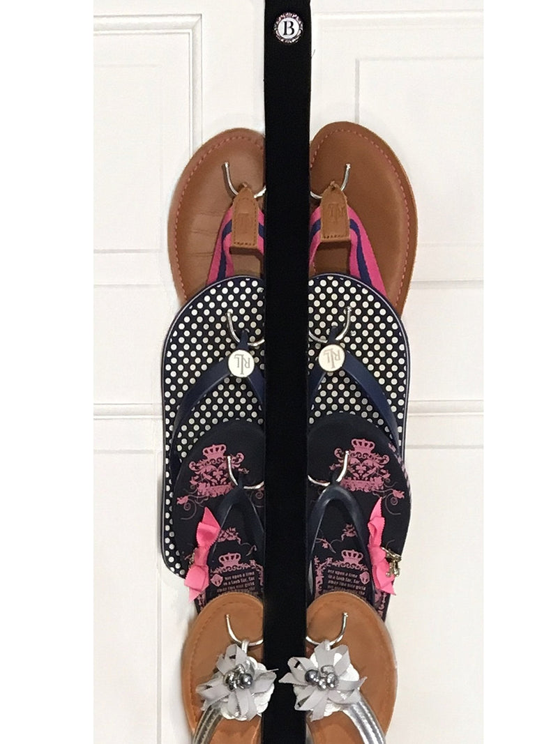 NewNest Australia - Boottique New- Flip Flop and Sandal Hanger Black Velvet Ribbon with Metal Hooks Plush Black Velvet Ribbon 