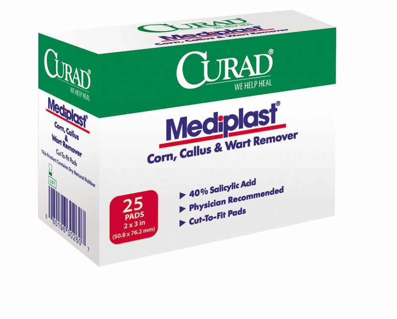 Curad Mediplast Corn, Callus, & Wart Remover, 40% Salicylic Acid Pads for topical removal of corns, callus, or plantar warts (25 Pads) - NewNest Australia