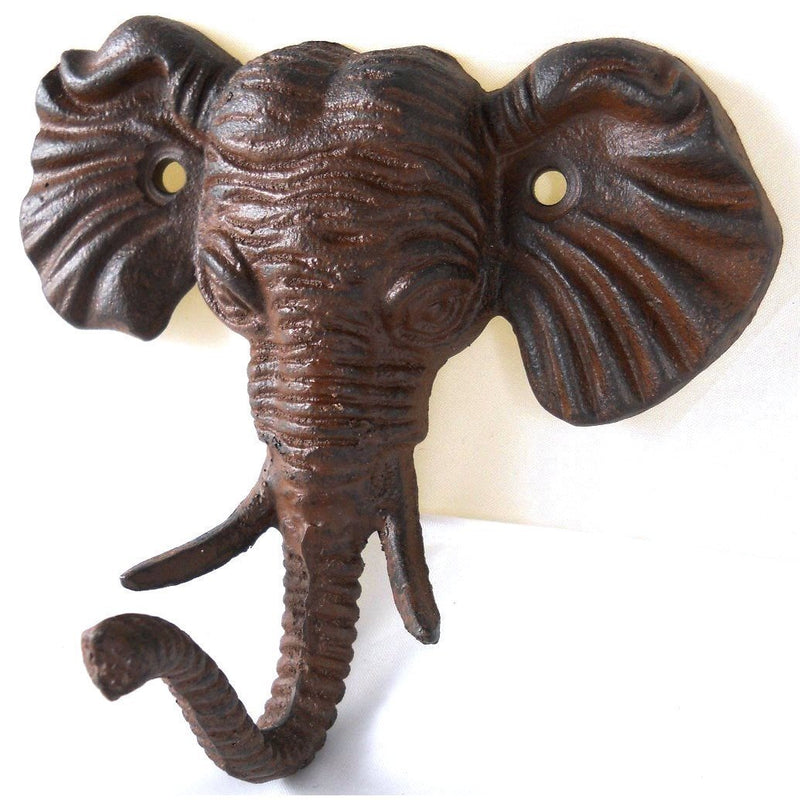 NewNest Australia - Upper Deck Antiqued Reproduction Cast Iron Elephant Head Single Hook Wall Decor 