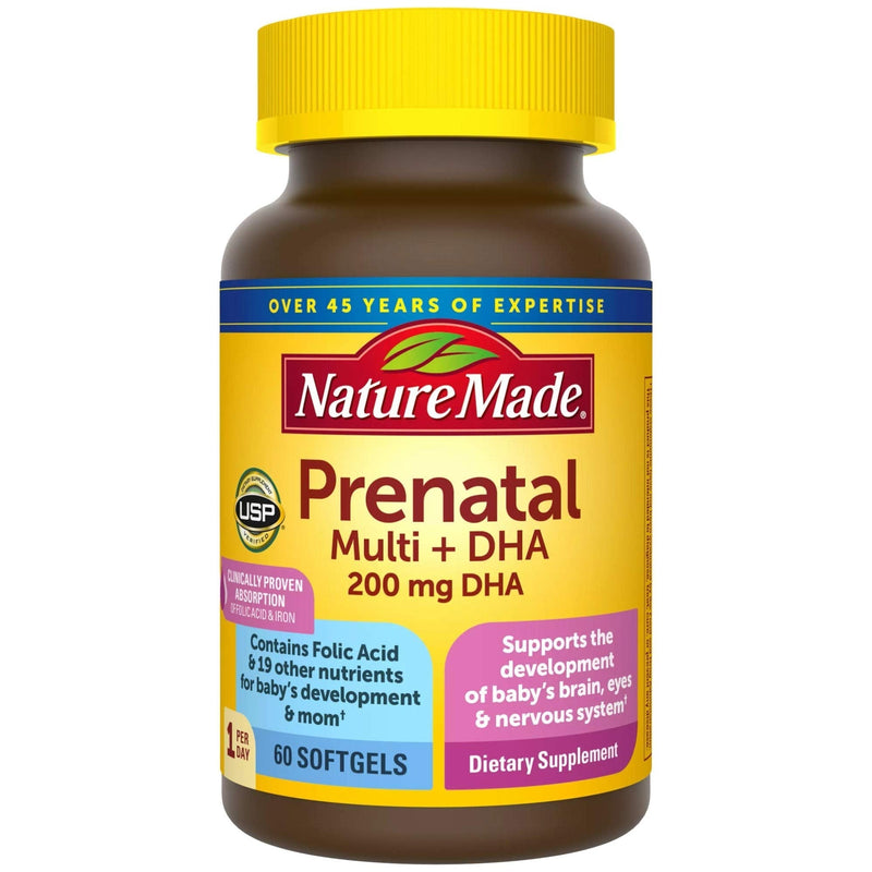Nature Made Prenatal Multivitamin with 200 mg DHA, Multivitamin to Support Baby Development and Mom, 60 Softgels, 60 Day Supply 60 Count - NewNest Australia