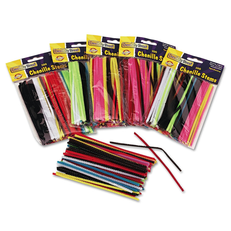 Chenille Kraft Regular Stems, 6 x 4 mm, Metal Wire, Polyester, Assorted, 100/Pack (CKC710001) - NewNest Australia
