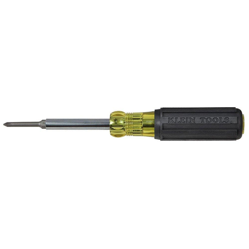 Klein Tools 32560 Multi-Bit Screwdriver / Nut Driver, Extended Reach 6-in-1 Tool with Phillips, Slotted and Square Bits and Nut Drivers - NewNest Australia