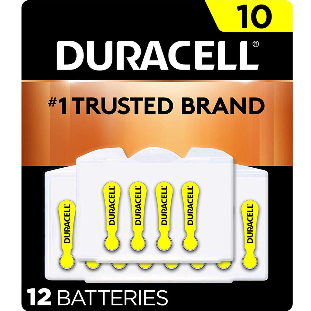 Duracell Hearing Aid Batteries long lasting battery with EasyTab for ease of installation (Pack of 1) 12 Count 10 (Yellow) - 12 Count - NewNest Australia