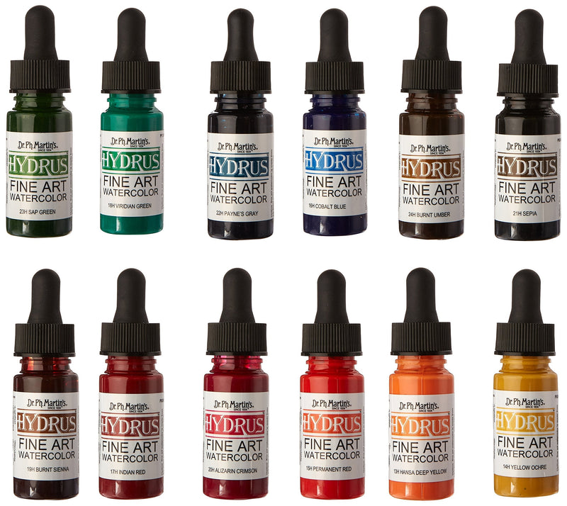 Dr. Ph. Martin's 400262-XXX Hydrus Fine Art Watercolor Bottles, 0.5 oz, Set of 12 (Set 2) - NewNest Australia