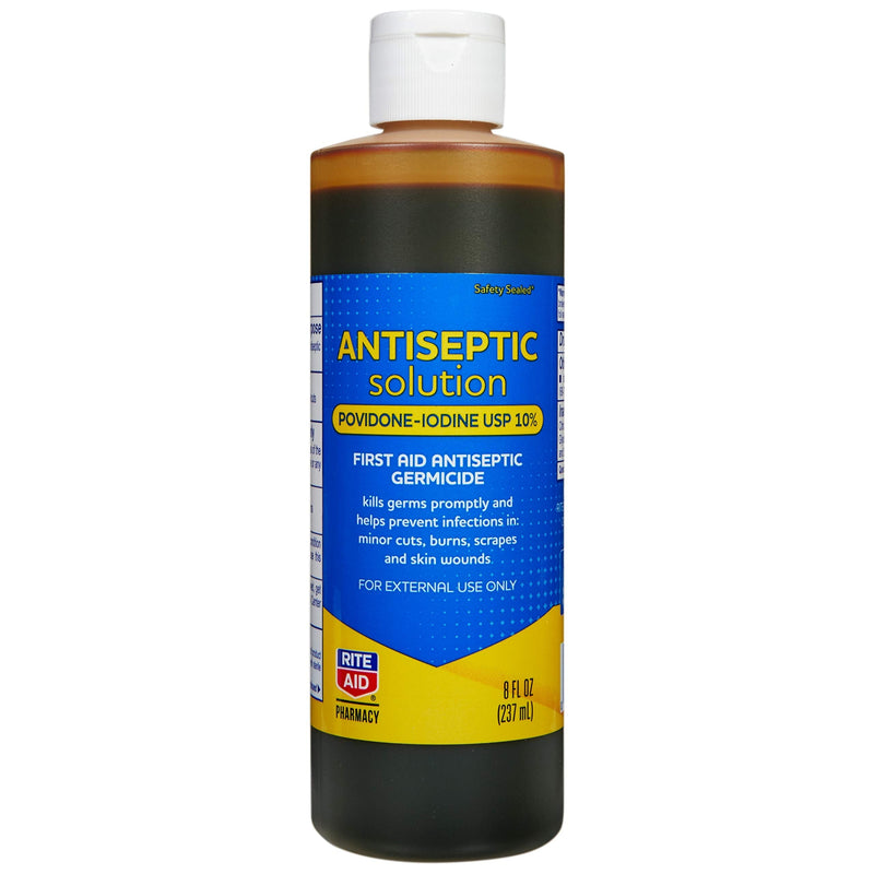 Rite Aid Antiseptic Solution Povidone-Iodine USP 10% - 8 fl oz | First Aid Antiseptic Germicide | Iodine for Wounds | Wound Wash | Antiseptic Soap | Liquid Antiseptic Wash (Packaging May Vary) - NewNest Australia