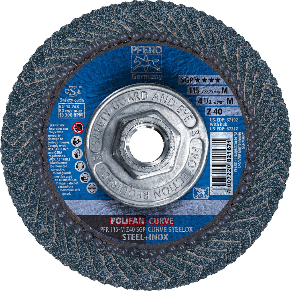 4-1/2" x 5/8-11 POLIFAN® CURVE Flap Disc SGP, Zirconia, 40 Grit, Medium Radius - NewNest Australia