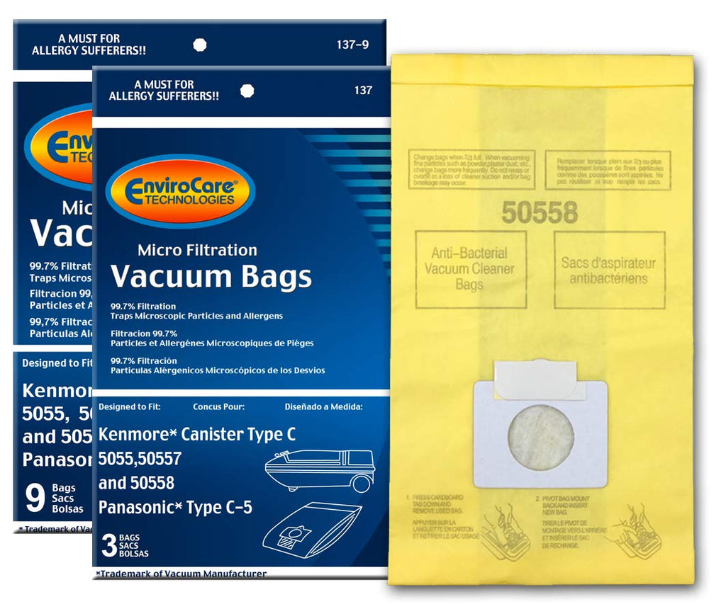 EnviroCare Replacement Vacuum Cleaner Bags made to fit Kenmore Canister Type C or Q 50555, 50558, 50557 and Panasonic Type C-5 12 pack 12 Bags - NewNest Australia