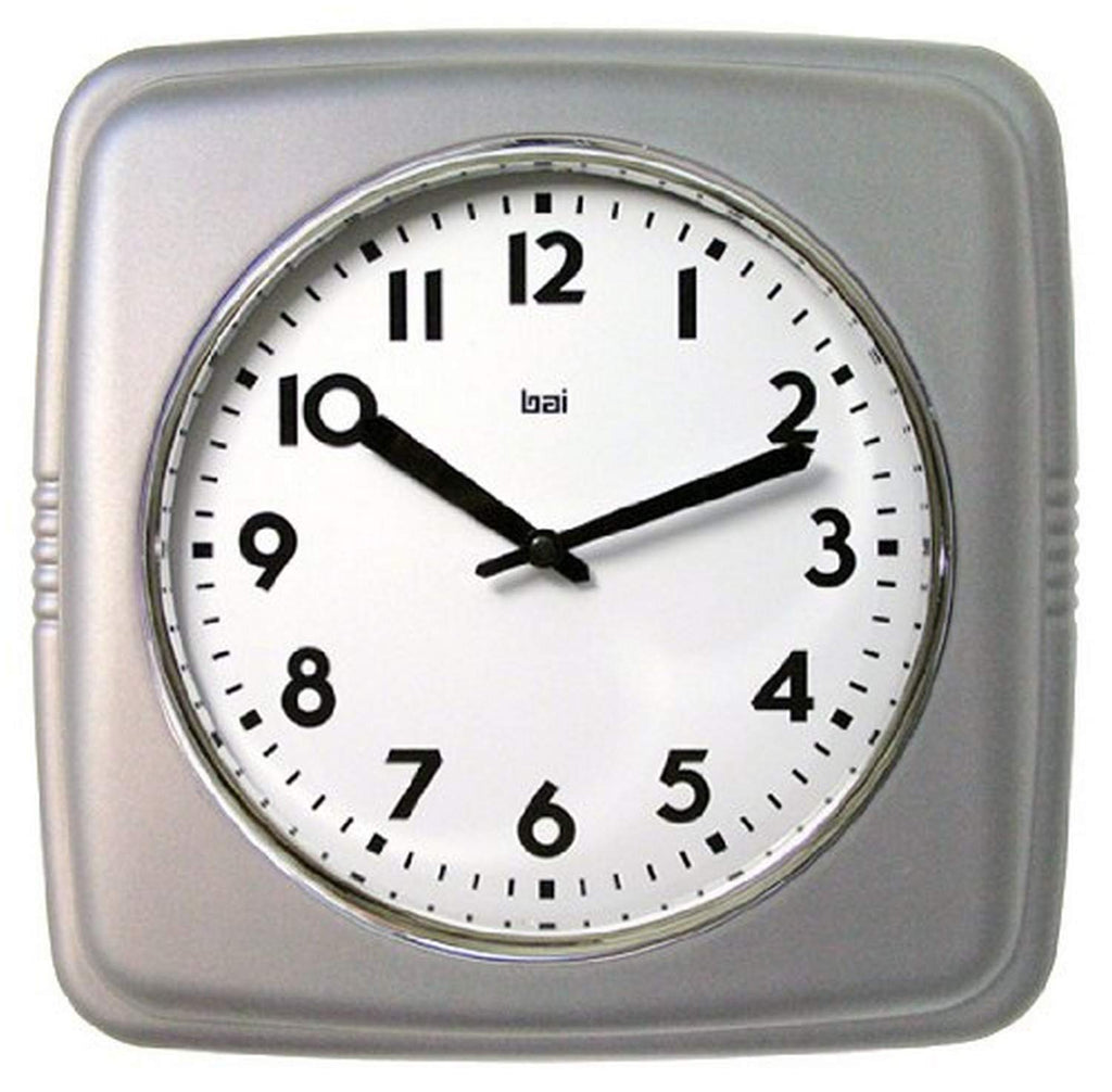 NewNest Australia - Bai 750.SS Square Retro Wall Clock, 9.5", Satin Silver 