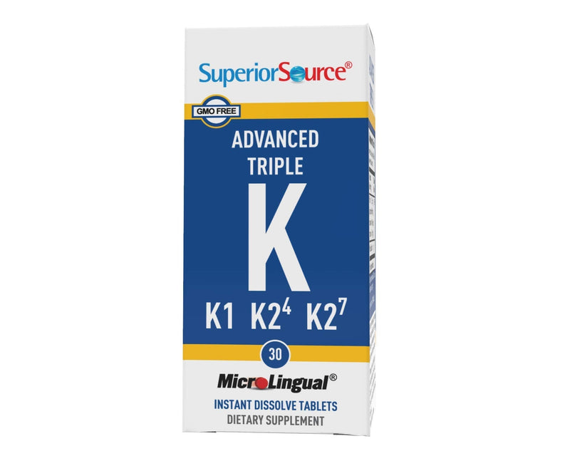 Superior Source Triple K, 3-in-1 Formula, MK-4 500 mcg, MK-7 50 mcg, K1 500 mcg, Quick Dissolve Sublingual Tablets, 30 Count, Healthy Bones and Arteries, Immune & Cardiovascular Support, Non-GMO - NewNest Australia