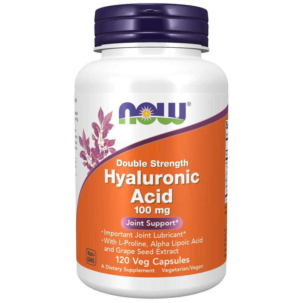 Now Foods Supplements, Hyaluronic Acid, Double Strength 100 mg, with L-Proline, Alpha Lipoic Acid and Grape Seed Extract, 120 Veg Capsules, Brown - NewNest Australia