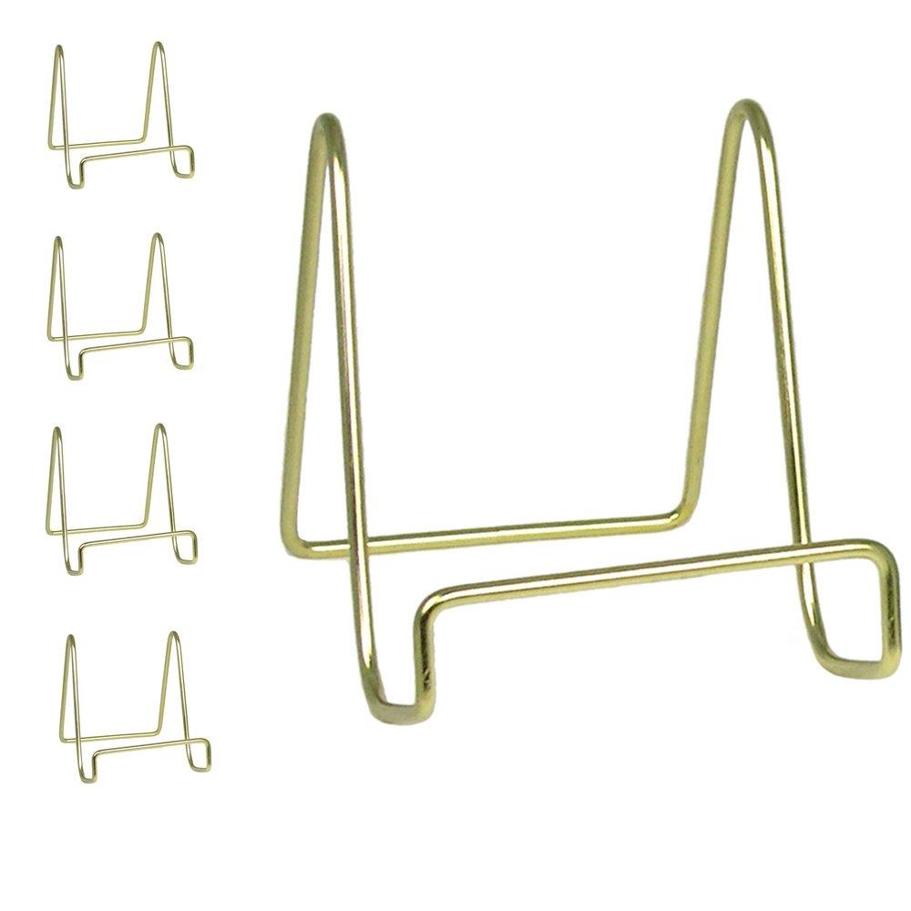 NewNest Australia - BANBERRY DESIGNS Wire Easel Display Stand Plate Holders - Smooth Brass Metal - 4 Inch - Set of 5… 